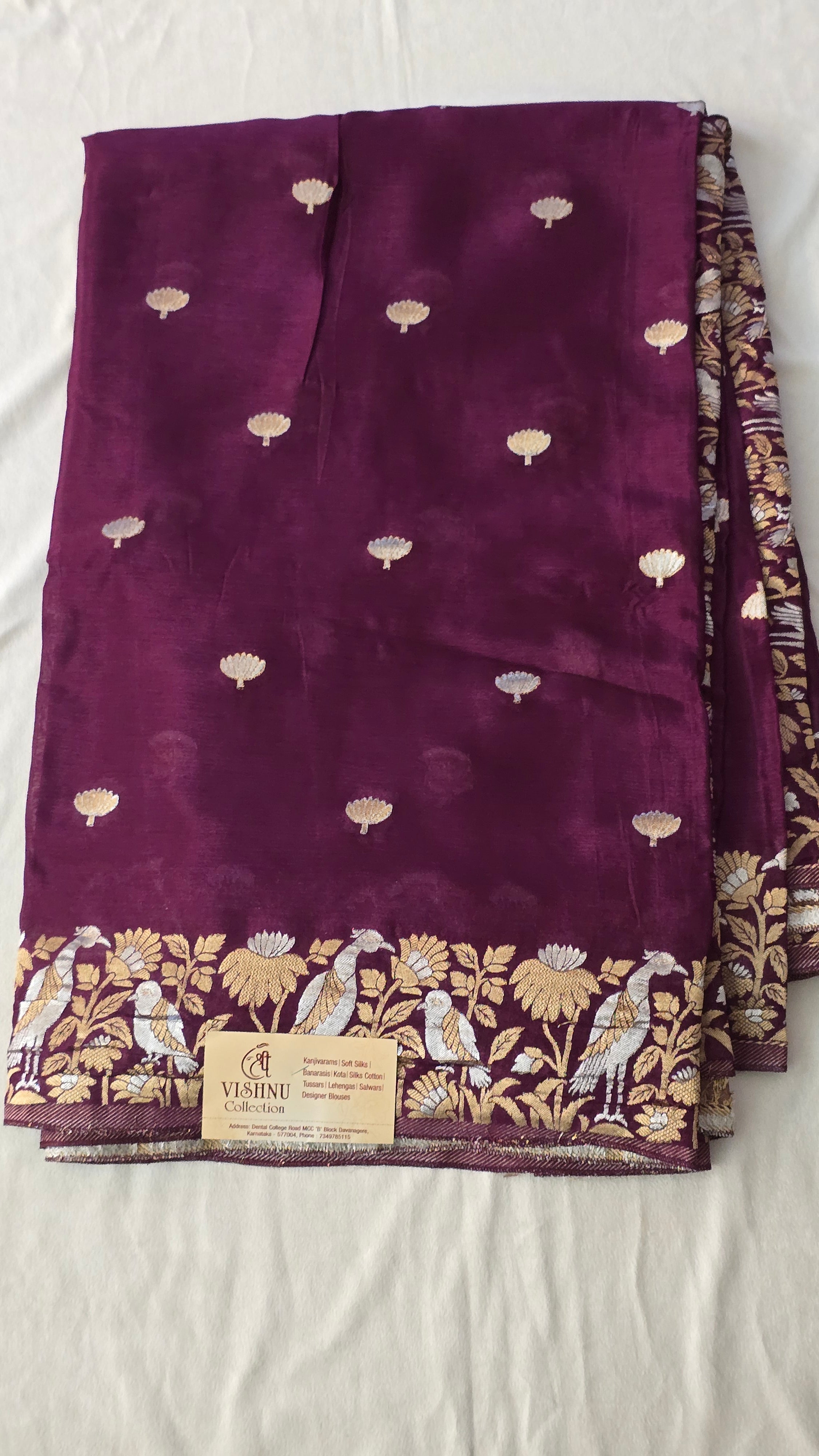 Chinnon Creap With Golden Silver Zari Boarder - 7104