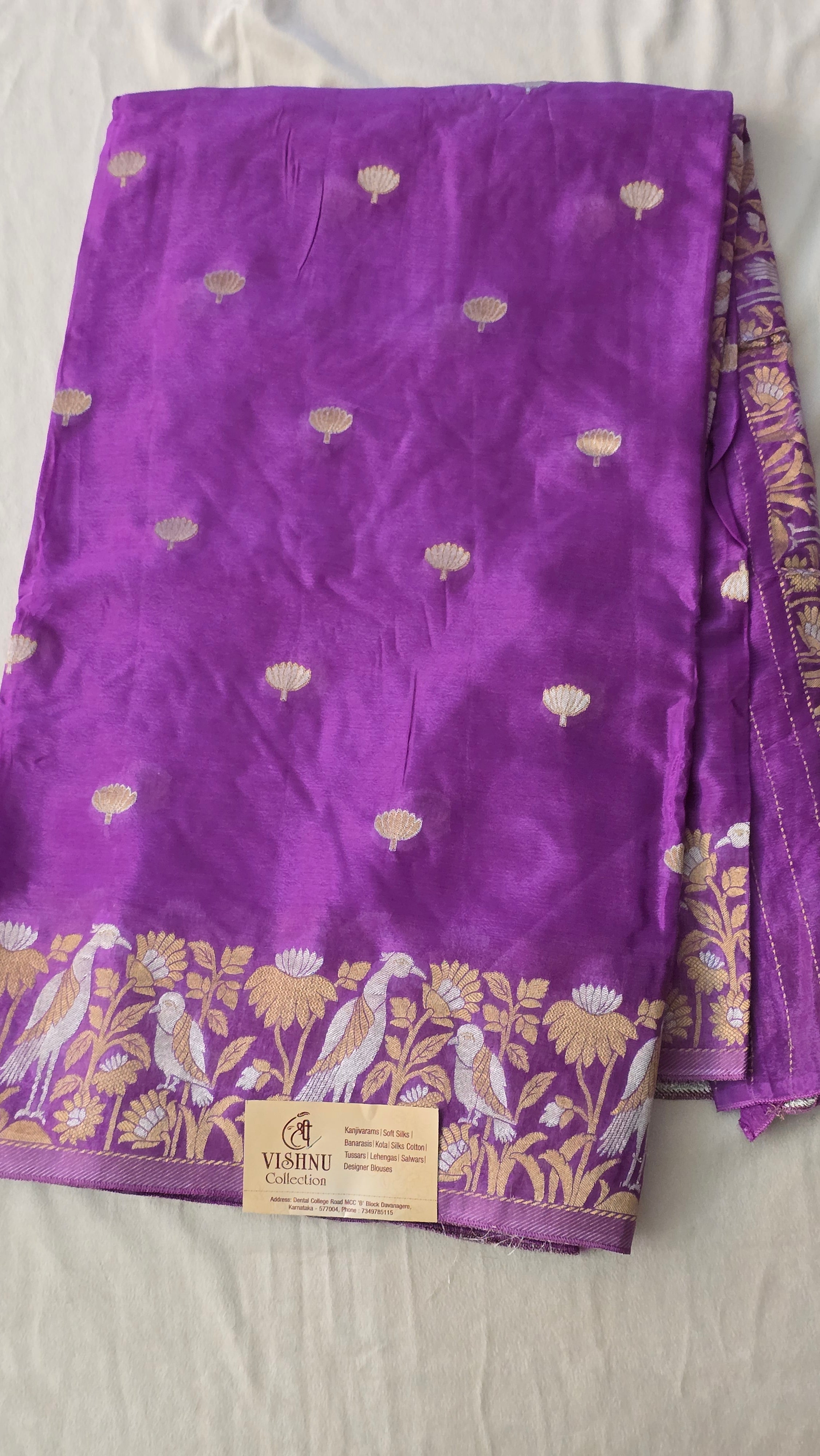 Chinnon Creap With Golden Silver Zari Boarder - 7104