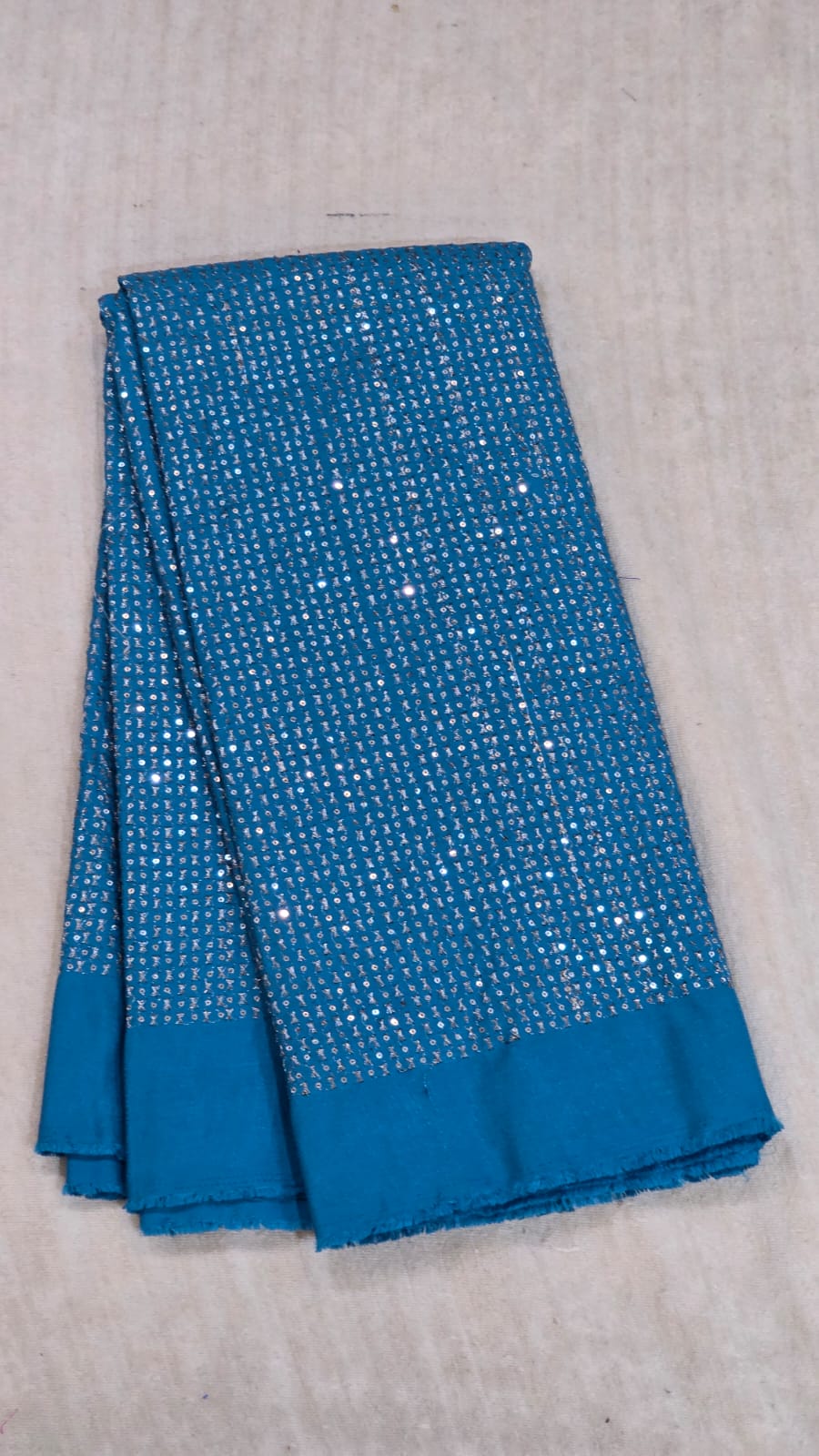 Raw silk Fabric With Silver Sequence Work
