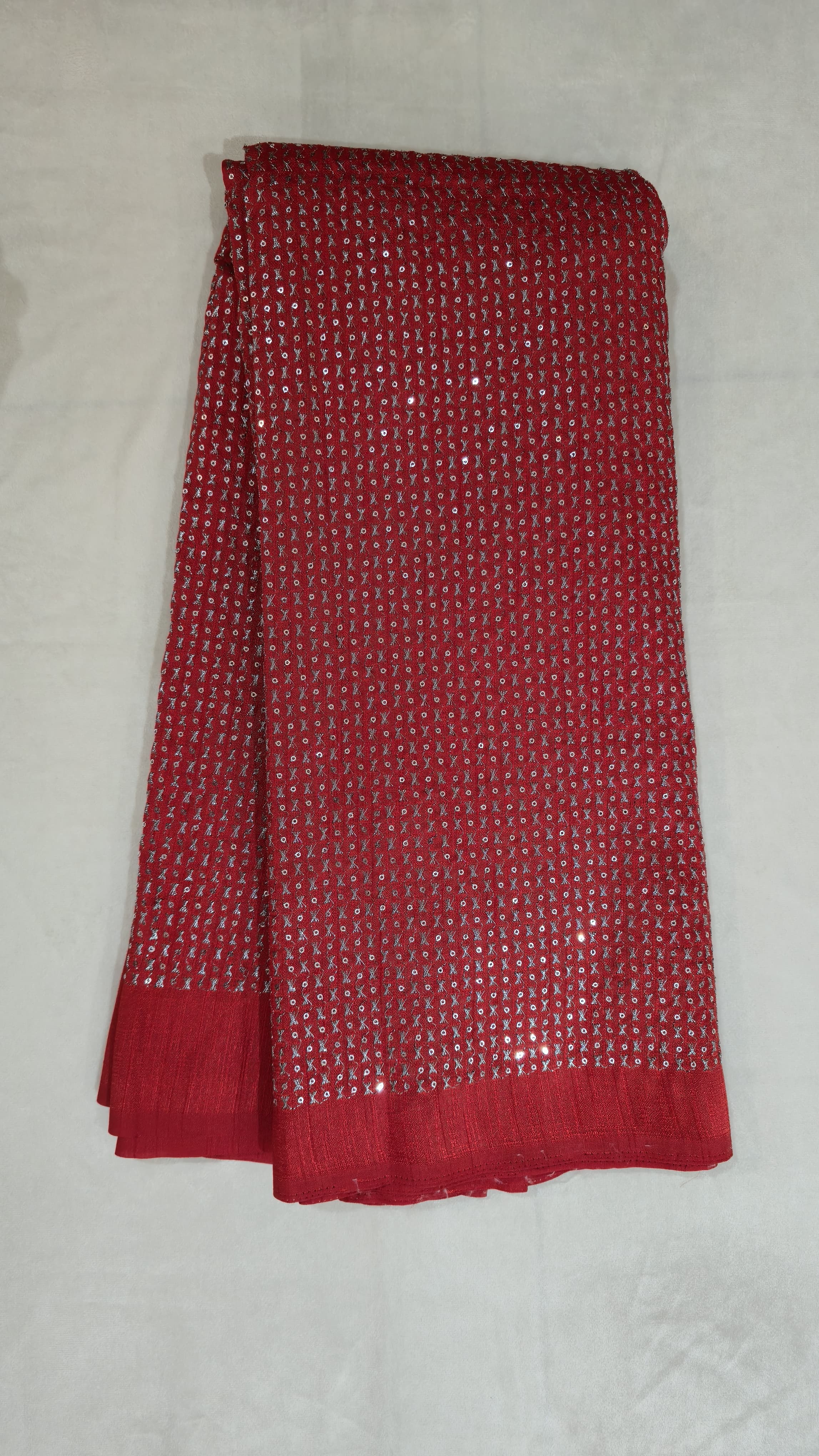 Raw silk Fabric With Silver Sequence Work