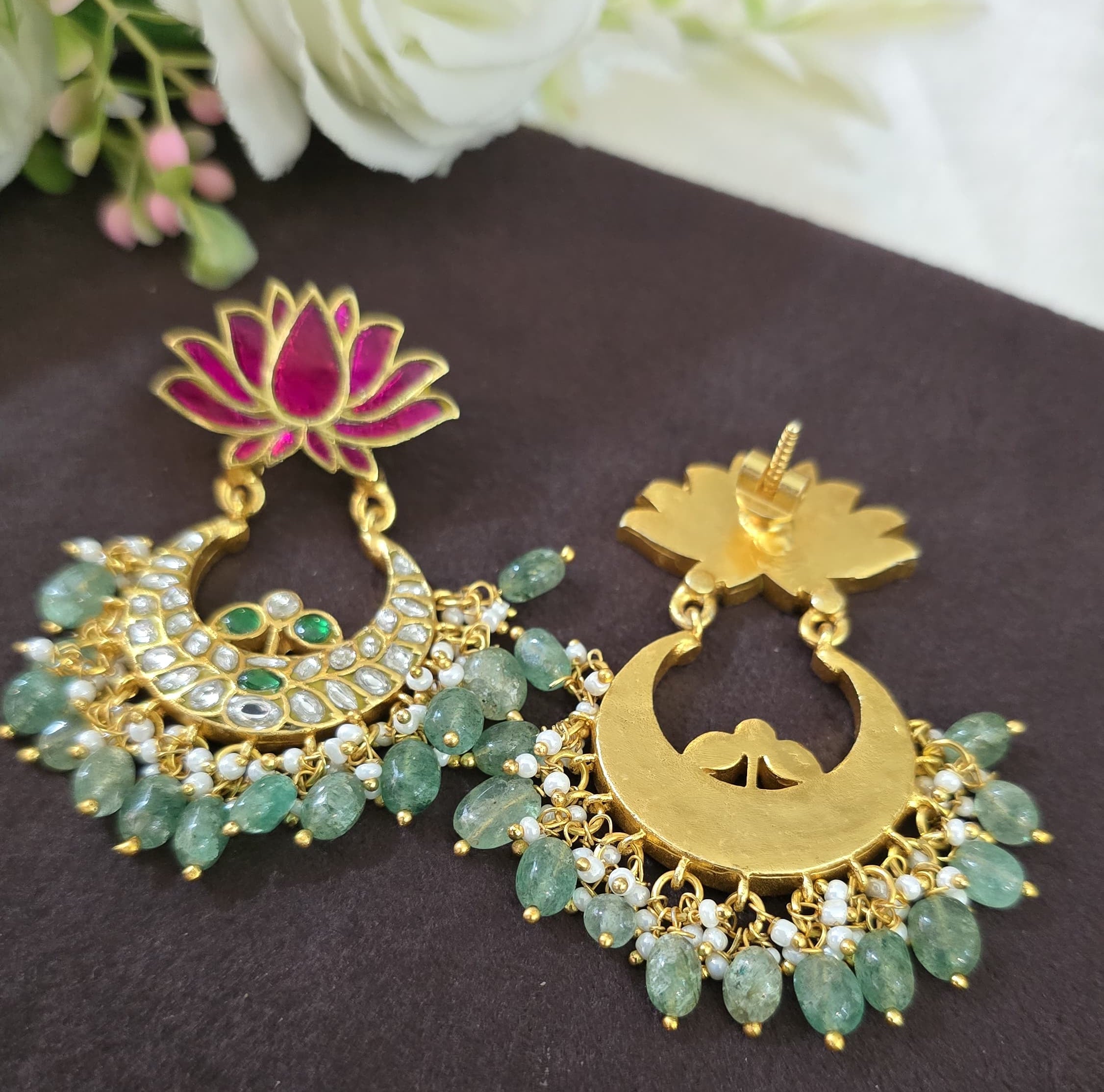 Jadu Kundan Chand bhali Earings - SV3177