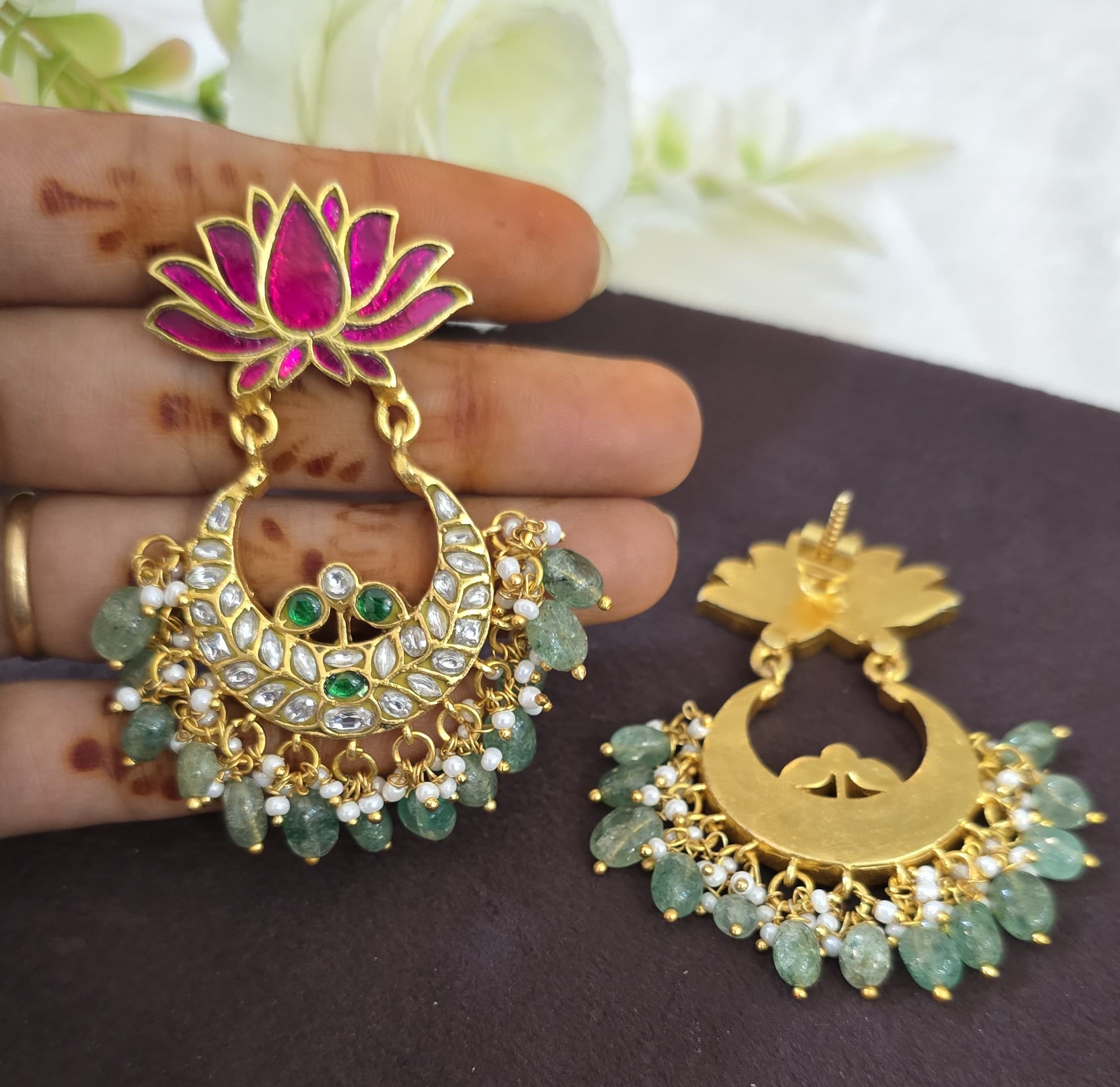 Jadu Kundan Chand bhali Earings - SV3177