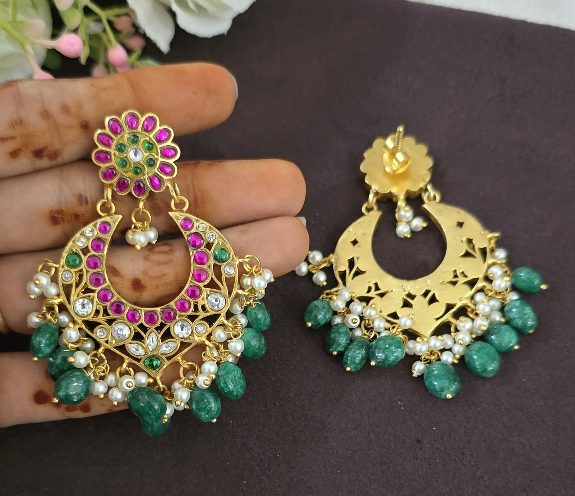 Jadu Kundan Chandbhali Earings - SV3158