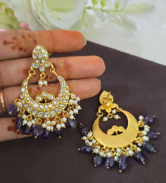 Jadu Kundan Chand bhali Earings - SV3156