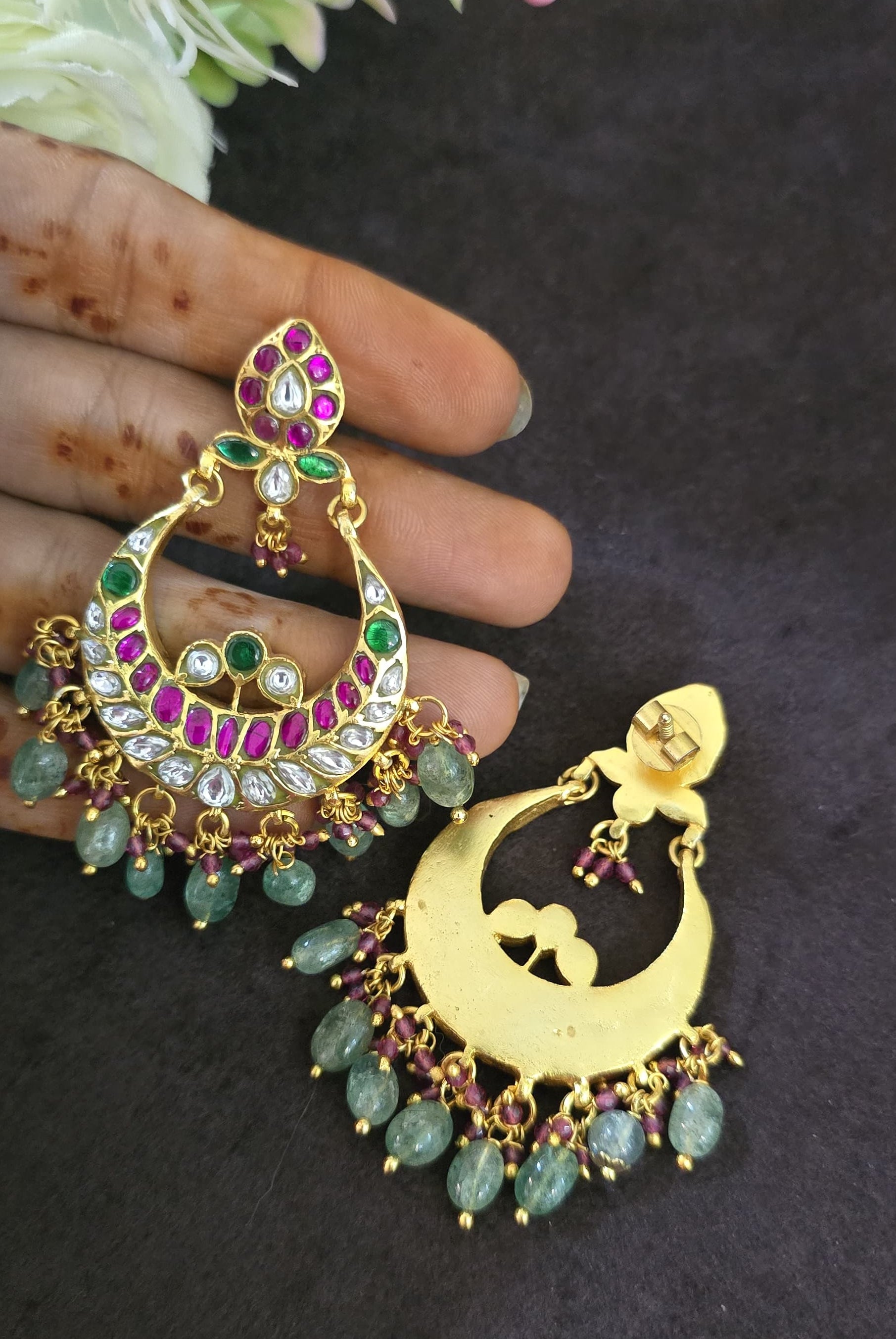 Jadu Kundan Chand bhali Earings - SV3181