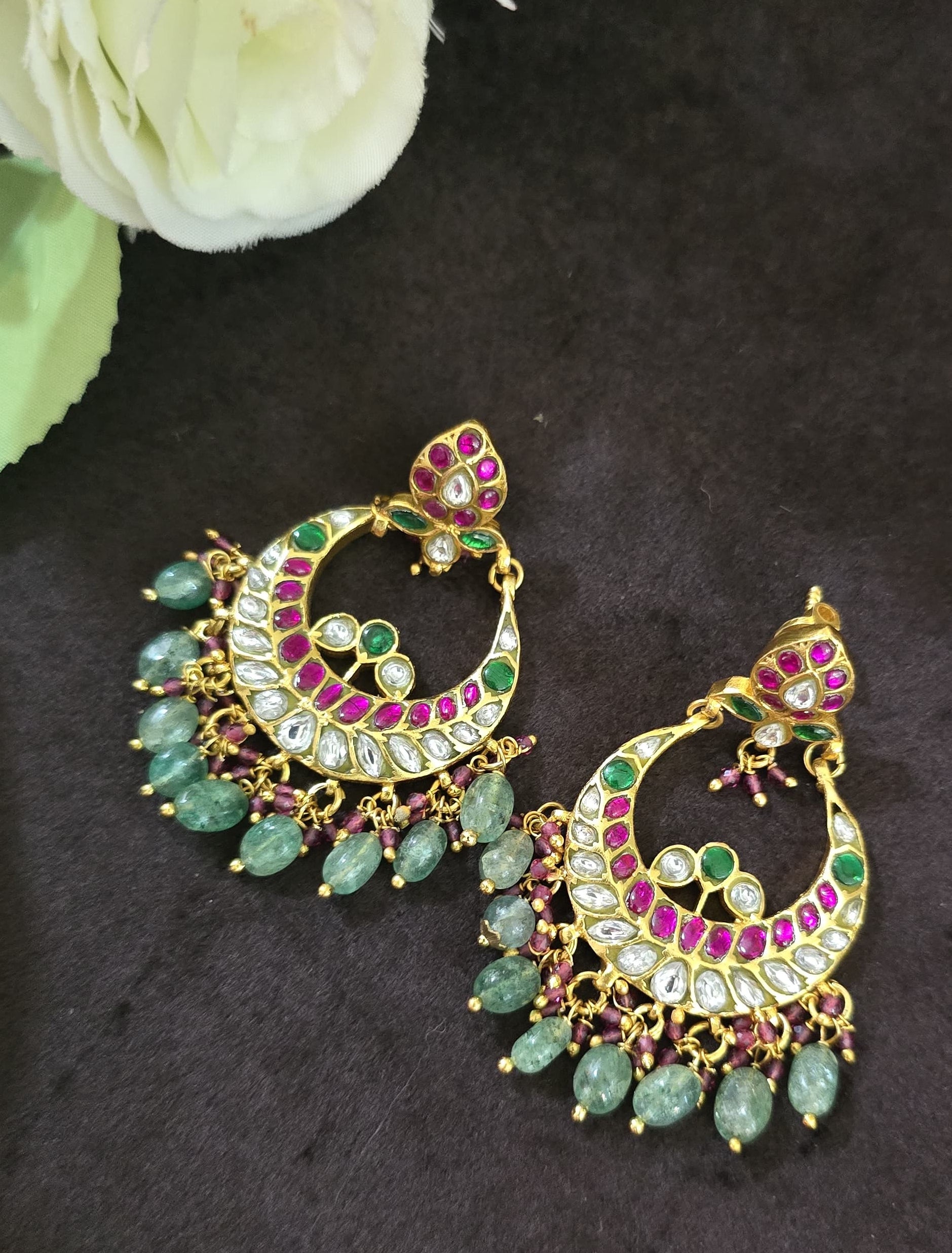 Jadu Kundan Chand bhali Earings - SV3181