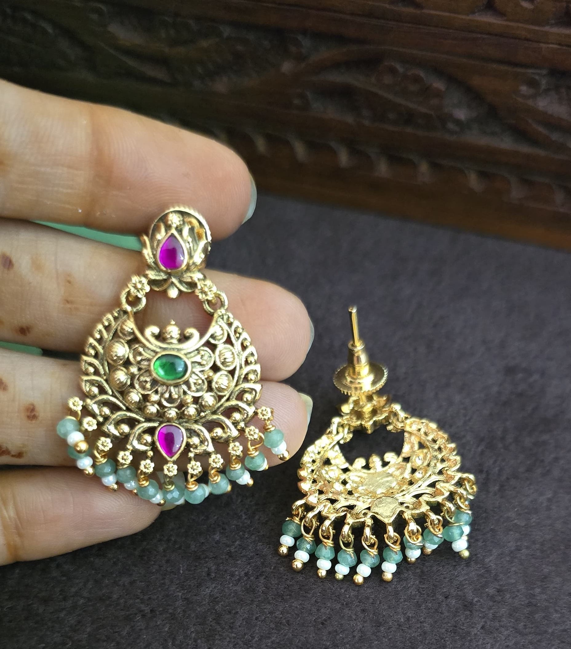 Golden Nakshi Chand bhali Earings - SV3200